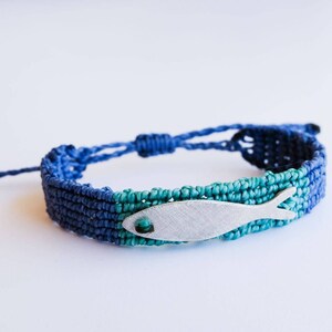 Sterling Silver Macrame Fish Bracelet - Adjustable Handmade Summer Bracelet