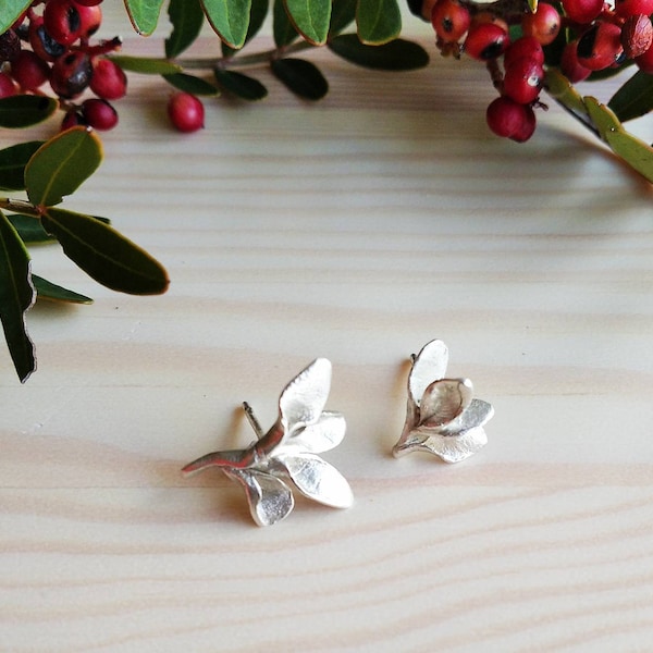 Botanical Sterling Silver Leaf Stud Earrings: Mismatched or Matching