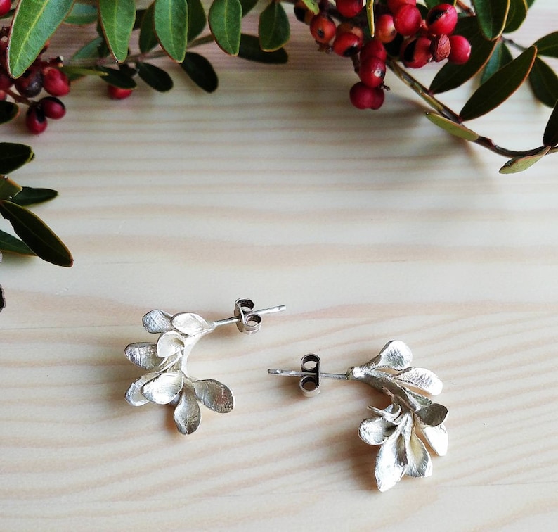 Sterling Silver Botanical Earrings - Leaf Clusters Earrings image 5