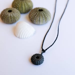 Black Sterling Silver Sea Urchin Pendant - Small Size Oxidised Silver / Black Pendant with Chain or Cord