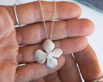 Sterling silver Hydrangea Pendant / Chain or Cord Botanical Necklace / Flower Necklace