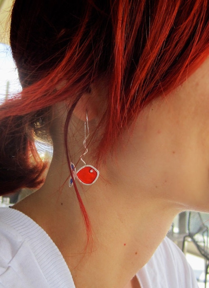 Sterling Silver Asymmetrical Earrings Multicolour Fish Earrings