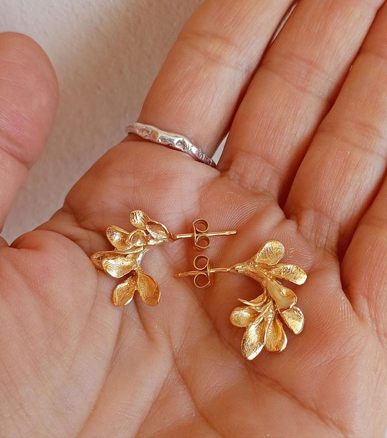 Sterling Silver Botanical Earrings - Leaf Clusters Earrings image 4