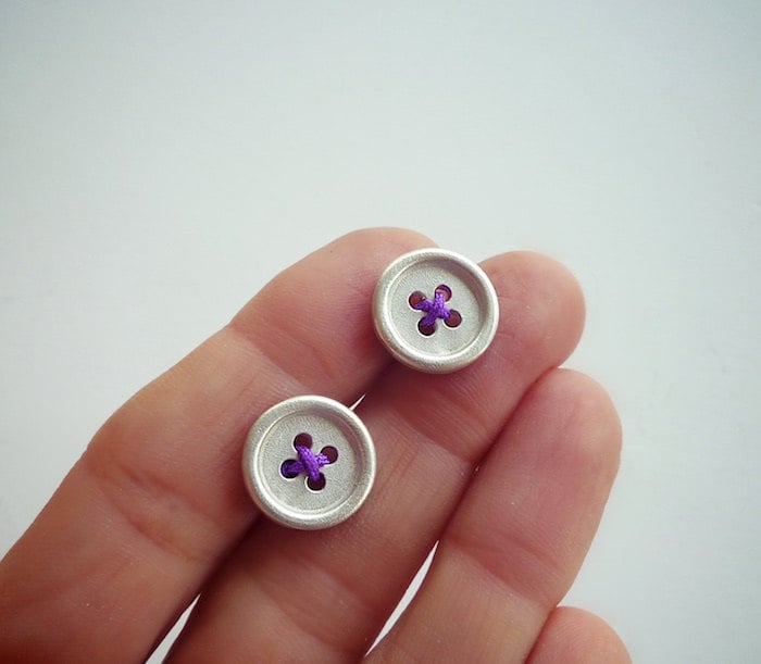 Sterling Silver Button Earrings Sewing Notions Earrings