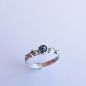 Organic Sterling Silver Ring: Gray Rose Cut Diamond, Granule Band