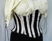 Stripy Steampunk Pirate Wench Corset Bodice, Waist Cincher Under Bust Waspie Sexy Burlesque, Neo Victorian Regency LARP Ren Faire, Handmade