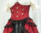 Steampunk Boho Pirate Wench Red Corset Bodice Waist Cincher, Under Bust Waspie, Sexy Burlesque Neo Victorian Corset,Handmade,LARP, Ren Faire