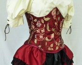 Steampunk Boho Pirate Wench Corset Bodice Waist Cincher, Under Bust Waspie, Sexy Burlesque Neo Victorian Corset, Handmade, LARP, Ren Faire