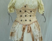Steampunk Boho Pirate Wench Corset & Bustle, Wedding Bridal Skirt Bodice Under Bust Waist Cincher, Burlesque Cosplay Lolita, Fairy Victorian