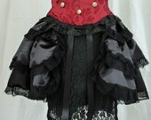 Black satin Bustle Skirt,Sexy Boudoir,Cosplay,Lolita,Burlesque,Tribal, Fairy Fae,Victorian Steampunk Ren Faire,Pirate Wench LARP Gothic