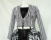 Womens Black & White Coat Jacket,Goth Gothic Vampire,Ladies Pirate Coat,Steampunk,Buccaneer,Fish Tail Corseted Jacket,Cropped Military Style