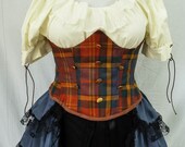 Steampunk Boho Pirate Wench Tartan Corset Bodice Waist Cincher, Under Bust Waspie, Sexy Burlesque Neo Victorian Corset, LARP, Ren Faire