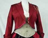 Ladies Red Military Style Cropped Jacket bolero, Smart Jacket, Steampunk Jacket, Goth Gothic Jacket, Neo Victorian,Upcycled Ethical Clothing