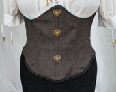 Brown Steampunk Boho Pirate Wench Corset Bodice Waist Cincher, Under Bust Waspie,Sexy Burlesque Neo Victorian Corset,Handmade,LARP,Ren Faire