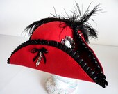 Womens Pirate Tricorn Hat, Jack Sparrow Fantasy Captain Hook Hat, Steampunk Gothic Town Crier Hat, Pirate Wench Hat, LARP, Ren Faire