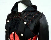 Black Bolero Cropped Jacket, Shrug, Pointed Pixie Hood, Hand Beaded, Steampunk LARP Goth, Goddess Faery Fairy Fae,Festival Fashion Boho Psy