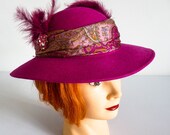 Ladies Pink Hat, 1920's Bucket Floppy Brim Wide Brim Flapper 1940's Hat, Sun Hat,Cosplay,Steampunk,Wedding Smart Fancy Hat,Diamante Feathers