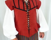 Red Medieval Tudor Style Tunic Waistcoat Gillet,LARP Stage Theatre Reenactment Pirate Civil War Vest,Groomsman Men's Pagan Wedding Waistcoat