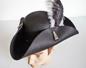 Unisex Black Pirate Tricorn Hat, Jack Sparrow Fantasy Captain Hook Hat, Steampunk Gothic Town Crier Hat, Pirate Wench Hat, LARP, Ren Faire