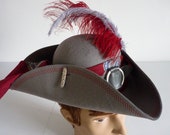 Unisex Grey Pirate Tricorn Hat, Jack Sparrow Fantasy Captain Hook Hat, Steampunk Gothic Town Crier Hat, Pirate Wench Hat, LARP, Ren Faire