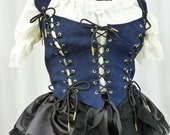 Blue Suede Bodice, Steampunk Pirate Wench Corset Waist Cincher, Recycled Upcycled,LARP Ren Faire,Sexy Burlesque Victorian