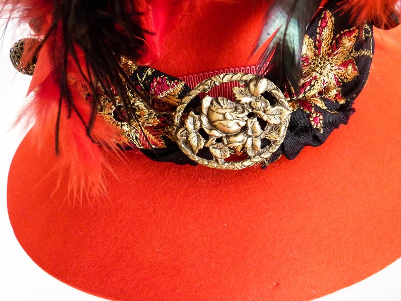 Wide Brim Fedora Sun Hat Ladies Red Hat 1920/'s Hat Steampunk Hat Wedding Smart Fancy Hat,Stingy Brim Hat,Decorated Hat Feathers Cosplay