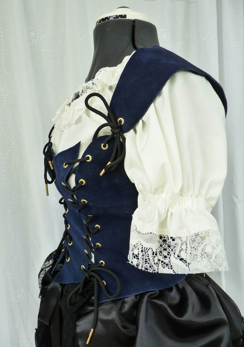 Steampunk Pirate Wench Corset Waist Cincher Blue Suede Bodice Recycled Upcycled,LARP Ren Faire,Sexy Burlesque Victorian