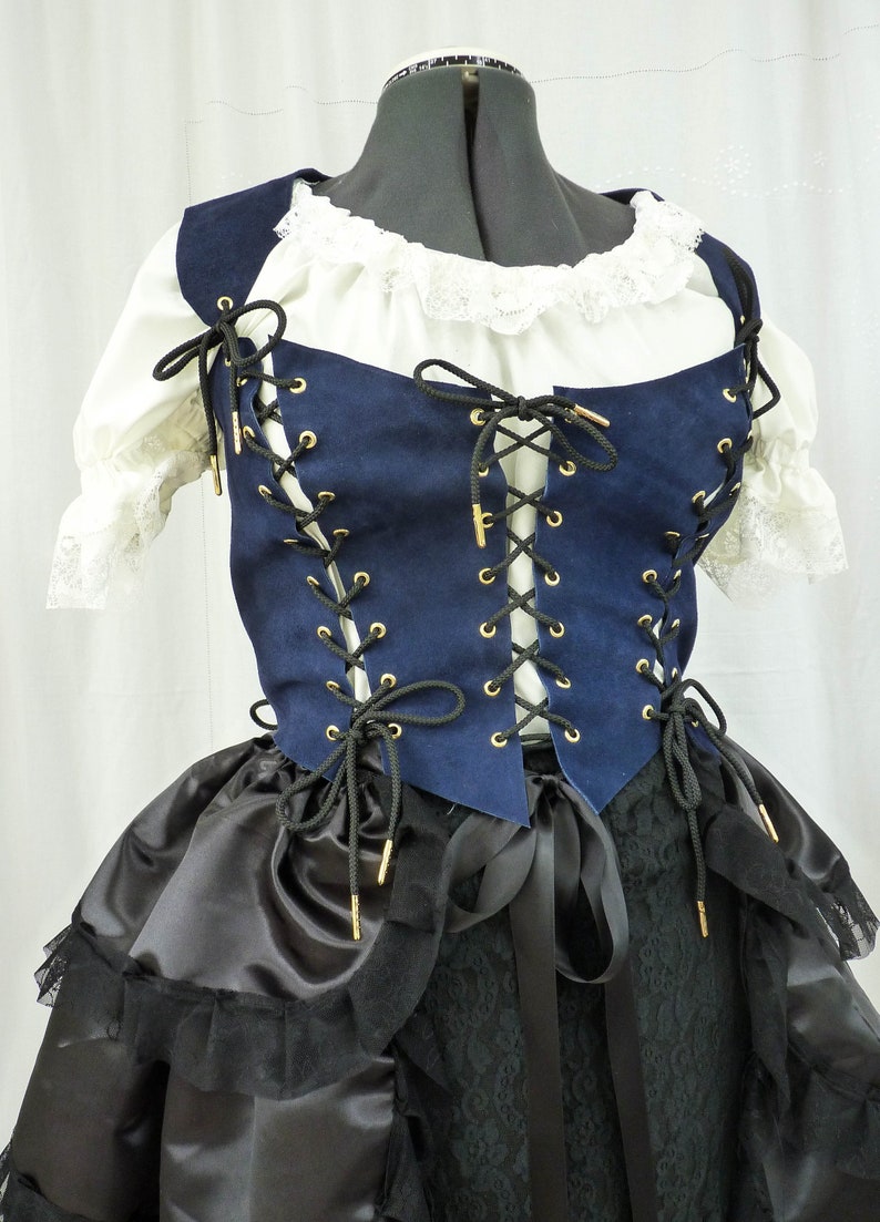 Steampunk Pirate Wench Corset Waist Cincher Blue Suede Bodice Recycled Upcycled,LARP Ren Faire,Sexy Burlesque Victorian