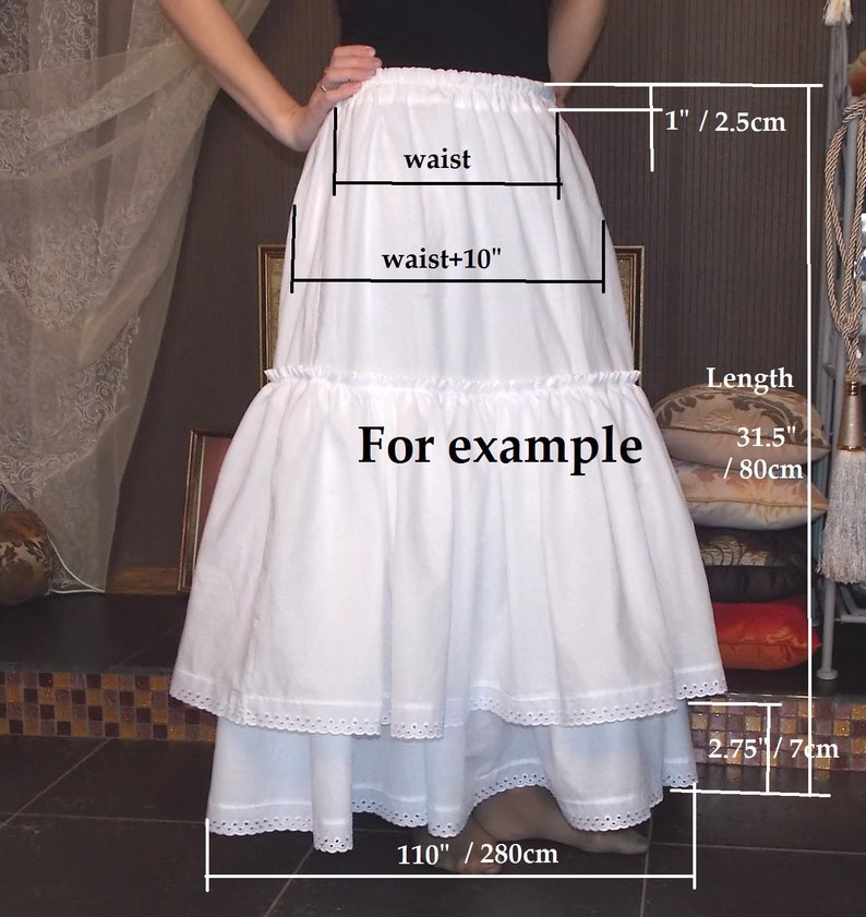 Bottom,white,long skirt,boho skirt,ladies underskirt lolita petticoat shabby chic clothing ruffled petticoat