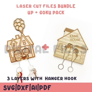 Pack DIGITAL laser files. UP and Goku key holder. The best sellers. LASER cut files. Laser Cut File. Viral keychains. 3 layers.