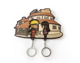 Portachiavi Naruto a colori. Portachiavi in legno a colori. La casa di Naruto Uzumaki e Hinata.