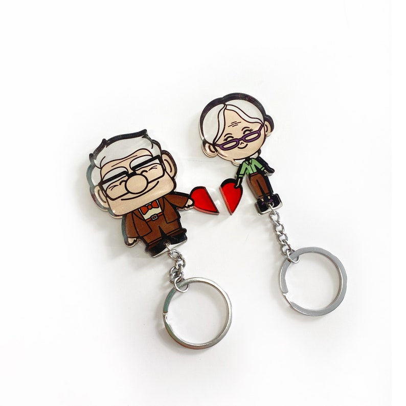 UP color keychain. UP house key holder. Carl and Ellie movie keychain. DM wood. Full color image 4