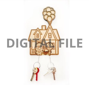LASER cut file Casa UP. Laser Cut File. UP keychain. Carl and Ellie. cnc. svg, dxf, ai and pdf. 3 layers. Movie up key holder. image 5