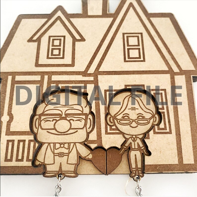 LASER cut file Casa UP. Laser Cut File. UP keychain. Carl and Ellie. cnc. svg, dxf, ai and pdf. 3 layers. Movie up key holder. image 4