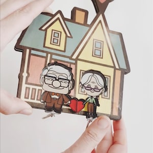 UP color keychain. UP house key holder. Carl and Ellie movie keychain. DM wood. Full color House(wood)+key(acr)