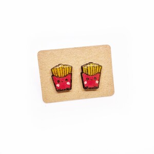 Soda and French Fries Earrings Wooden Earring Laser Cut Fun Kawaii Hand Painted Button Earrings Patatas fritas