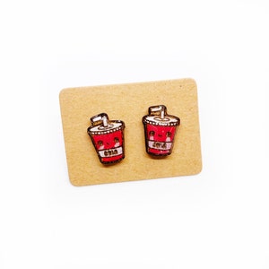 Soda and French Fries Earrings Wooden Earring Laser Cut Fun Kawaii Hand Painted Button Earrings Refrescos