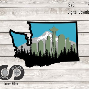 Washington - Layered Sign- Digital Download, Laser Cut File, Home Decor, Glowforge