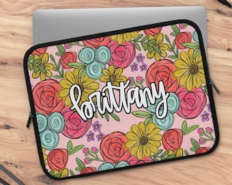 Funda para portátil floral personalizada / Funda para portátil personalizada / Funda para iPad / Bolsa para portátil / Nombre personalizado