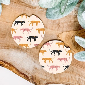 Celestial Tiger Cat set of 2 car coasters | new car Gift | Coworker Gift | Cute Car Accessory | Cup Holder Coaster | Birthday gift