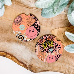 Hippie Boho Retro set of 2 car coasters | new car Gift | Coworker Gift | Cute Car Accessory | Cup Holder Coaster | Birthday gift