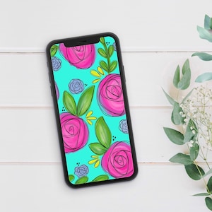 Bloemen telefoon wallpaper digitale download | Zonnebloemen | Directe download | Digitaal bestands- | Leuk behang voor telefoon | Rozen | Paars en Roze