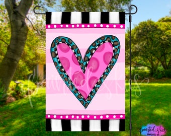 Garden Flag | Valentine Decor | Spring Yard Decor | RV Campsite Gift | Welcome Flag | Yard Art | Outdoor Decor | Heart | Valentine’s Day