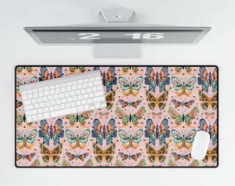 Preppy Butterfly School Doodles Desk Mat | Desk Accessory | Pretty Desk Pad | Mat For Desk | Desk Topper | Trendy Workspace | Cute Desk Mat