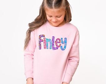 Kids Custom Sweatshirt | Personalized Name Sweatshirt | Pullover | Kids Crewneck Sweatshirt | faux Applique | Girls Floral Name Sweatshirt