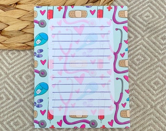 Healthcare Illustrated Notepad | Lined Notepad | To Do List | Desk Pad | Office Accessory | Nurse Gift | Unique Gift | Medical Field