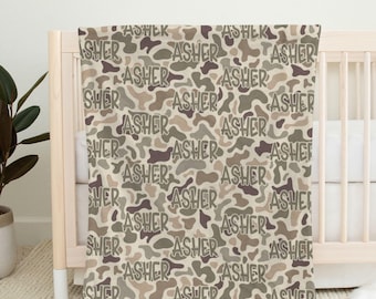 Personalized Duck Camo Throw, Cozy Camouflage Bedding, Soft Fleece Camping Blanket, Velveteen Plush Blanket, baby shower gift
