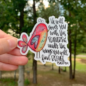 Red Bird Sticker | Laptop Sticker | Sticker Collector | Vinyl Sticker | Decal |  | he will cover you with his feathers | bible verse | psalm