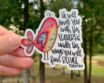 Red Bird Sticker | Laptop Sticker | Sticker Collector | Vinyl Sticker | Decal |  | he will cover you with his feathers | bible verse | psalm