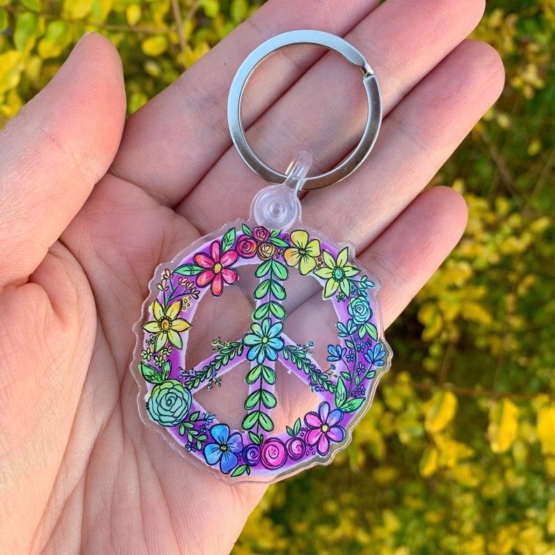 Floral Peace Sign Key Chain | Inspirational Keychain | Gift | Teacher ...